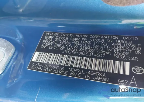 2010 Toyota Yaris из США, поврежденный, VIN JTDJT4K38A5314607